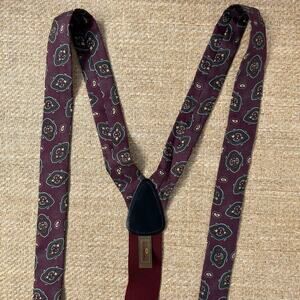 Trafalgar Suspenders Paisley Burgundy Leather Button On Braces USA Made